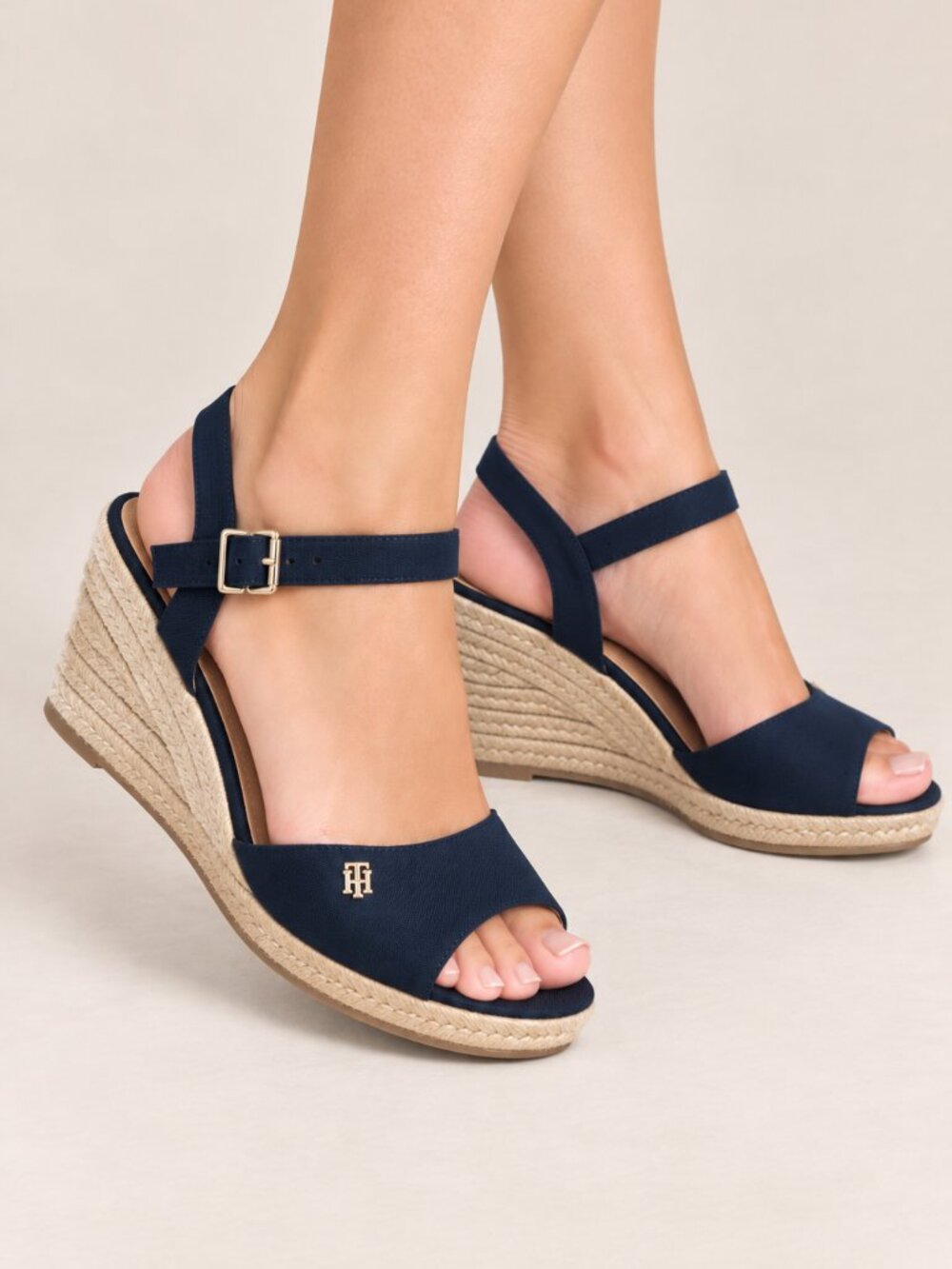 Tommy Hilfiger Navy Espadrille Wedge Sandals Ankle Strap Open Toe 9.5 NWOT